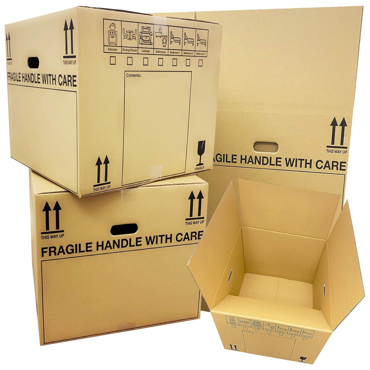 Pack Of 10 Printed 21x21x16" Removal Boxes Boxes With Checklist & Handles