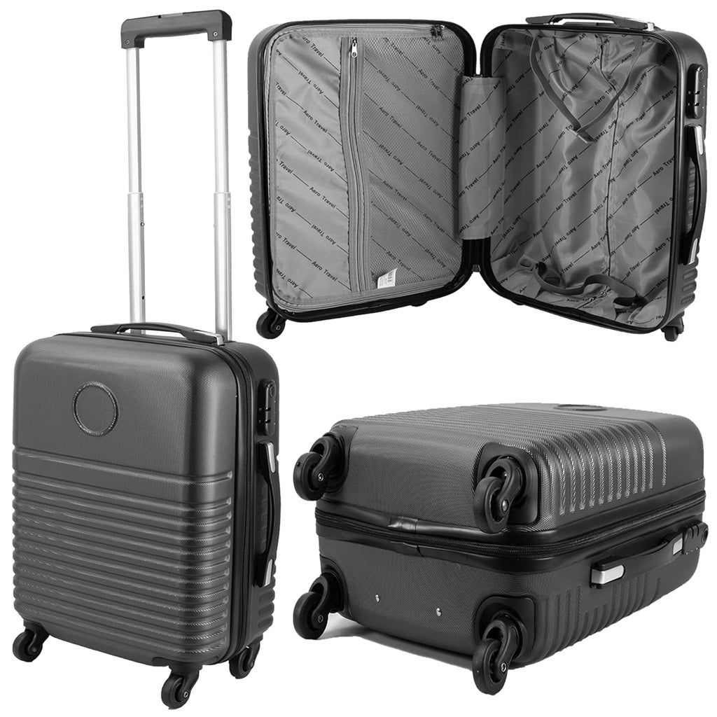 Dark Grey Lightweight Travel Cabin Suitcase With Wheels & Handle