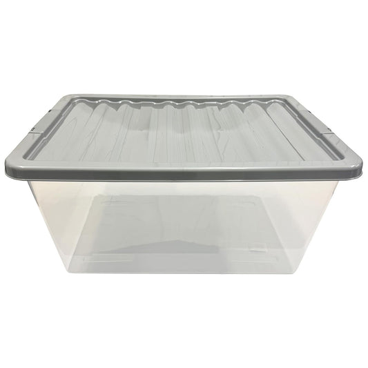 3 x 62L Stackable Clear Plastic Storage Boxes With Silver Lids