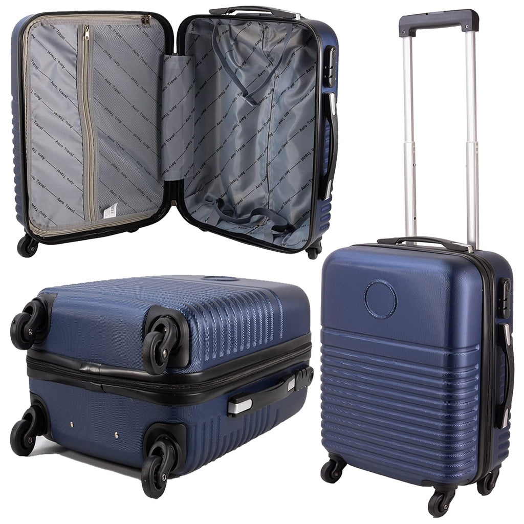 Navy Lightweight Travel Cabin Suitcase With Wheels & Handle