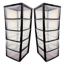 5 Plastic Storage Drawers Large Tall Tower Units for Home & Office