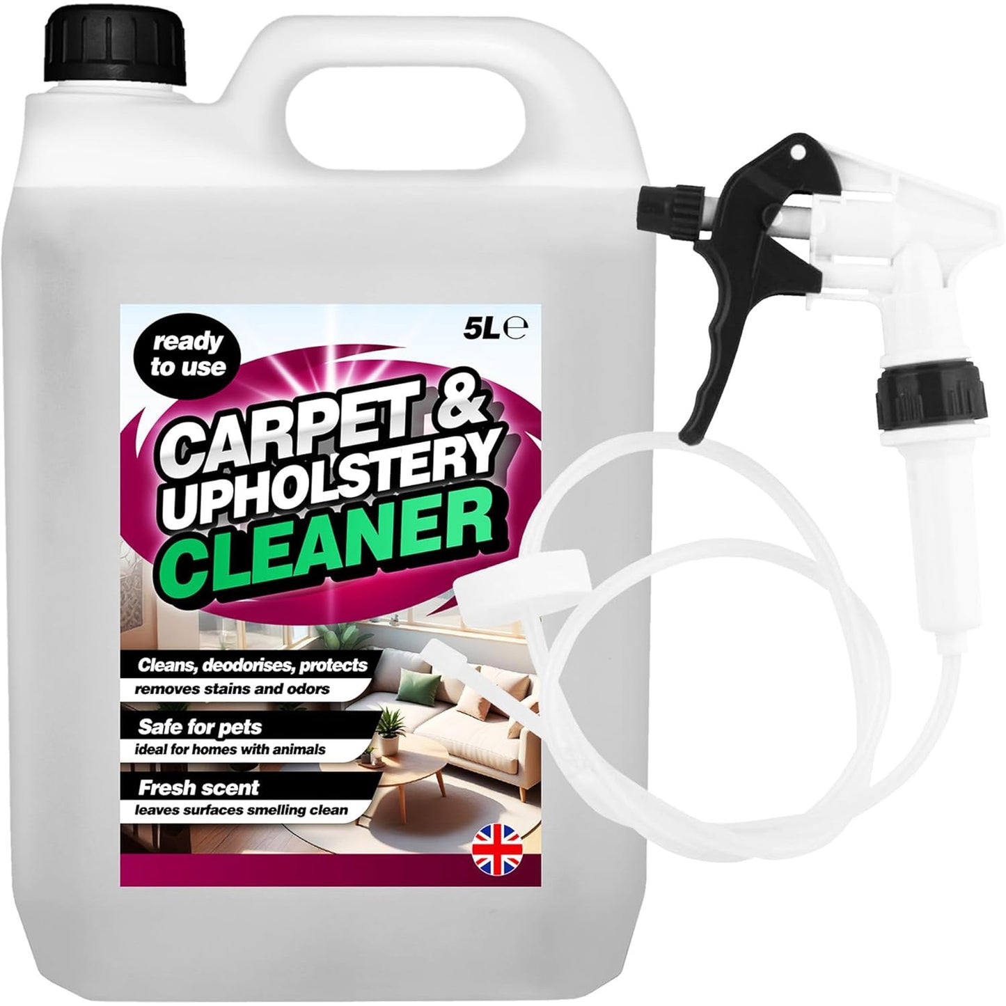 5L Carpet & Upholstery Cleaner Pet Safe Cleaning Solution With Odour Remover