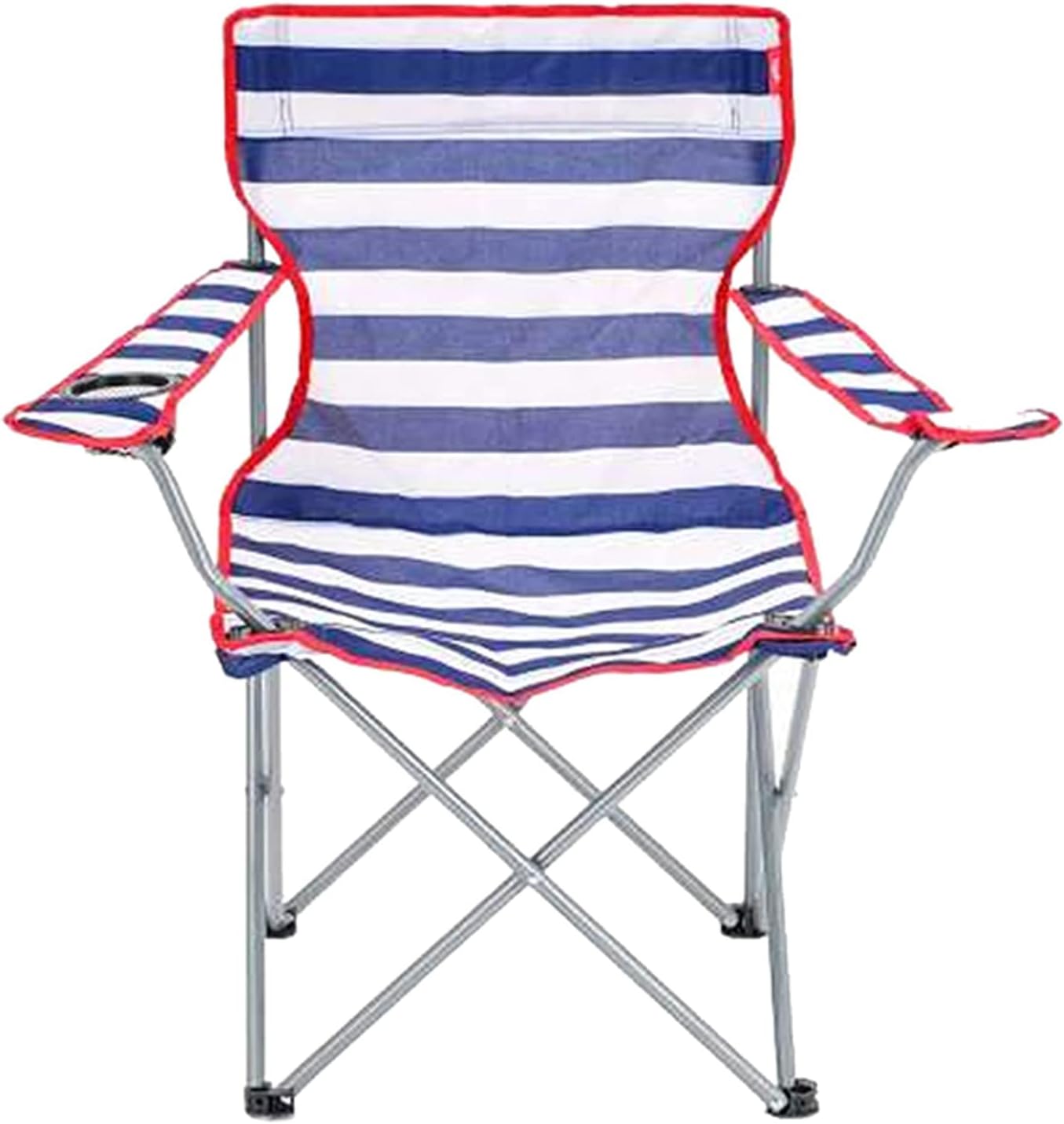 Striped Foldable Outdoor Garden Camping Chairs With Cup Holder & Arm Rest