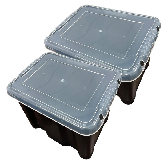 Plastic Storage Boxes Pack of 5 (24 Litre) Black Box With See Through Lids