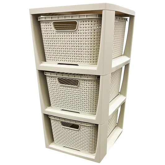 3,4 Or 5 Cream & Grey Stylish Rattan Effect Storage Tower Commode Baskets