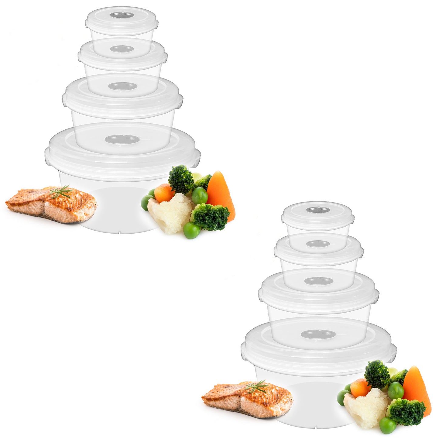 Set of 4 Strong Plastic Microwave Food Containers With Steam Control Valves & Lids