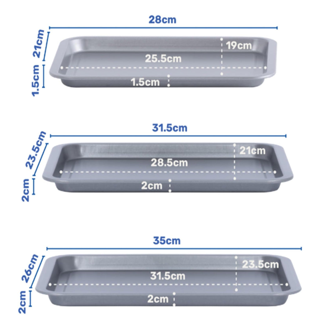 3 Pack Essentials Non-Stick Baking Oven Tray Set 35cm, 31cm & 28cm
