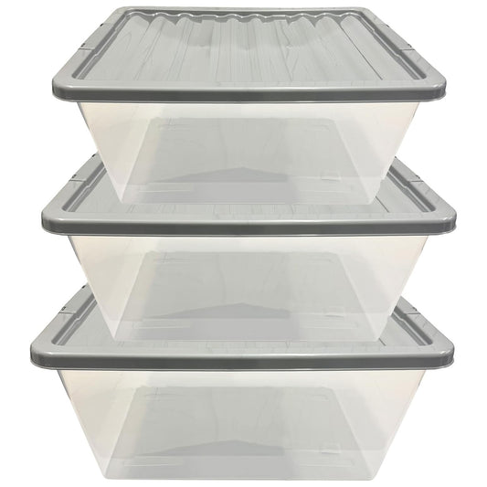 Pack of 5 Large 62 Litre Plastic Storage Boxes Complete With Silver Lids