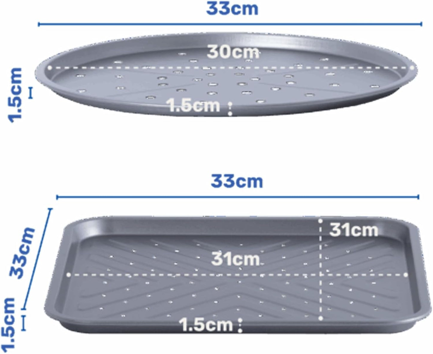 Pizza Tin & Crisper Tray Set Large 13 Inch (33cm) 12" Pizzas Non Stick Coating Oven Round Baking Tin for Oven