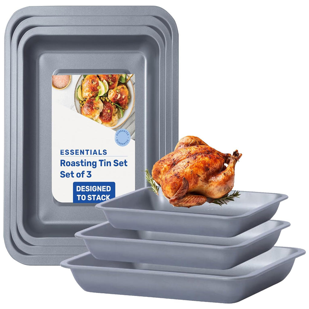 3 Piece (35cm, 31cm & 28cm) Stackable Roasting Tray Set