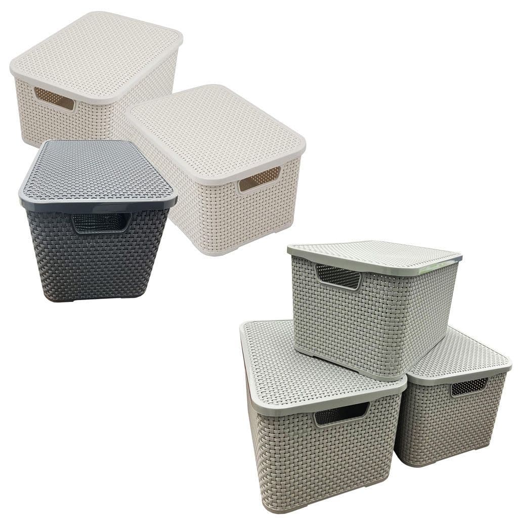 Nature Inspired Home & Office Rattan Effect Storage Baskets With Lids