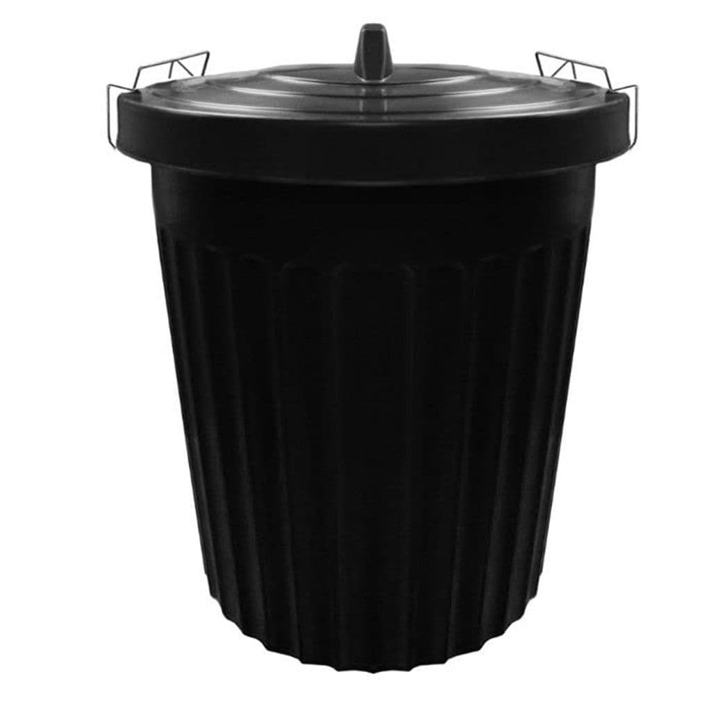 100L Black Home Kitchen Outdoor Animal Feed Dustbin With Strong Metal Clip Lid