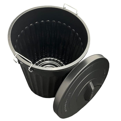 100L Black Home Kitchen Outdoor Animal Feed Dustbin With Strong Metal Clip Lid