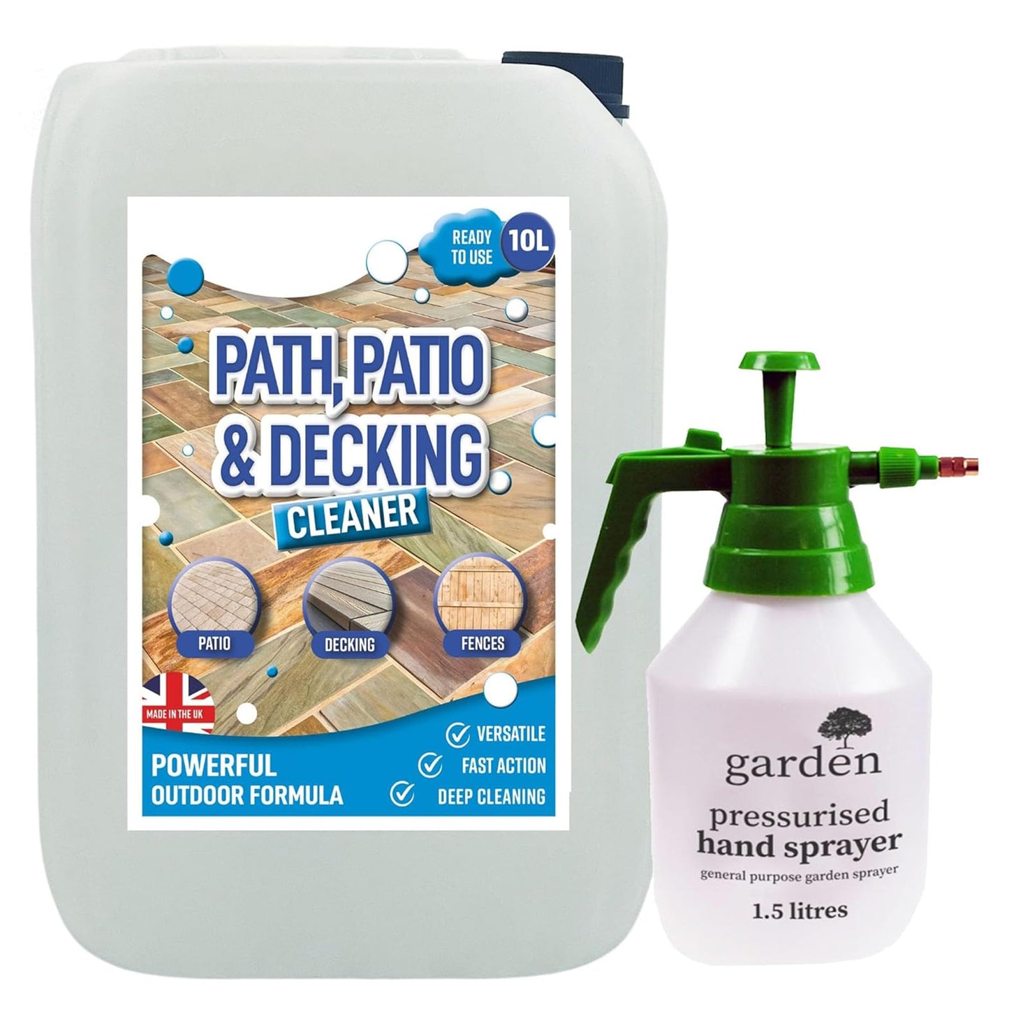 10L Patio & Decking Cleaner Removes Dirt, Grime & Stains With 1.5 Litre Hand Sprayer