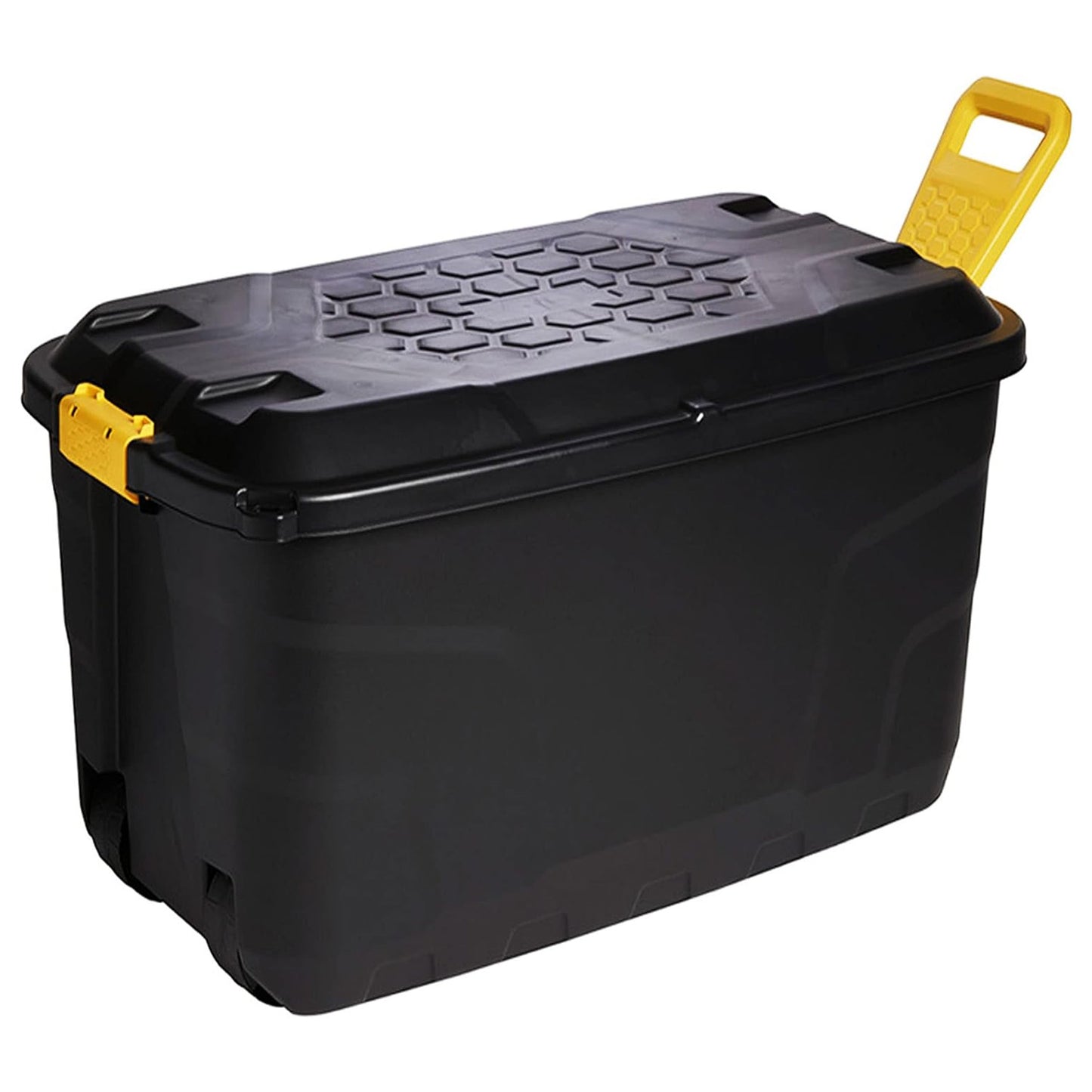 XL 110L & 145L Black Heavy Duty Robust Storage Trunks With Wheels & Handles