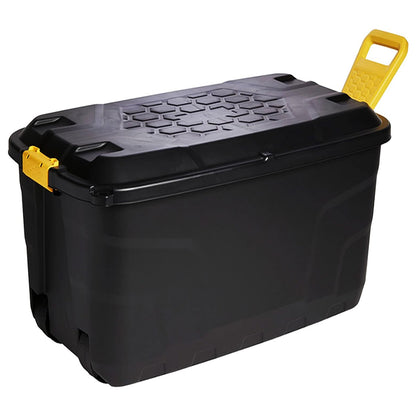 XL 110L & 145L Black Heavy Duty Robust Storage Trunks With Wheels & Handles