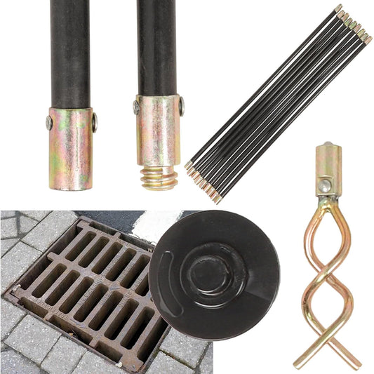 12pc Drain Unblocker Rod Set with Plunger, Rods & Worm