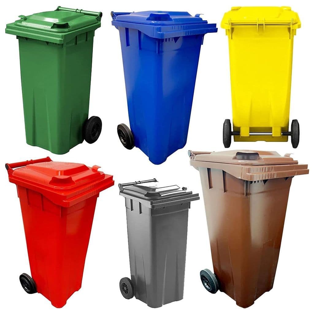 140L Compact Sized Waste Recycling Wheelie Bins With Strong Rubber Wheels & Lids