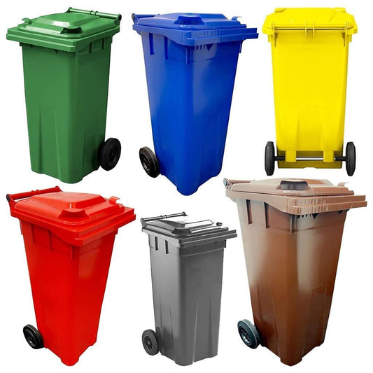 140L Compact Sized Waste Recycling Wheelie Bins With Strong Rubber Wheels & Lids