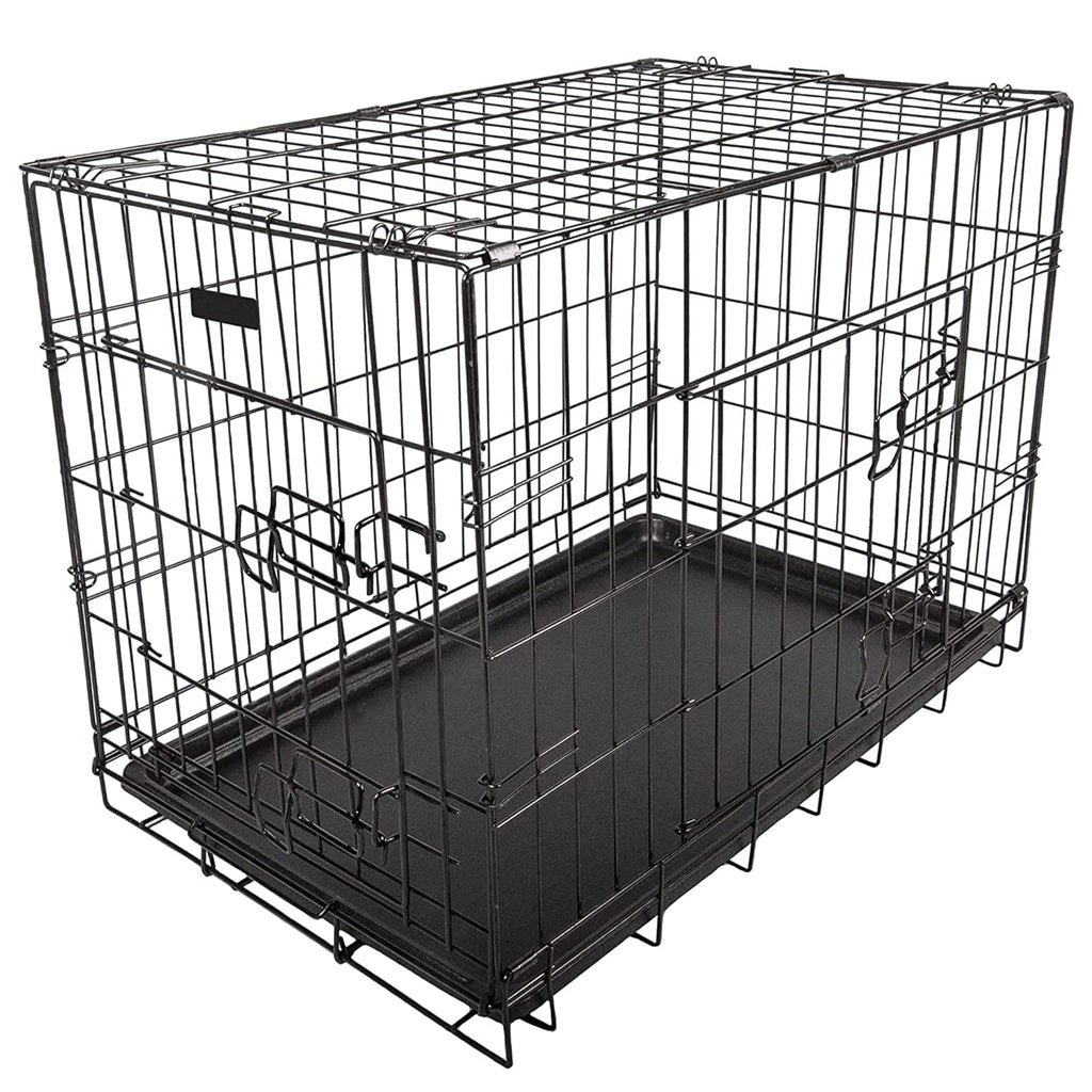 2 Door Folding Dog/Puppy Cage Carrier With Plastic Tray