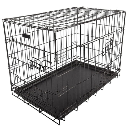 2 Door Folding Dog/Puppy Cage Carrier With Plastic Tray