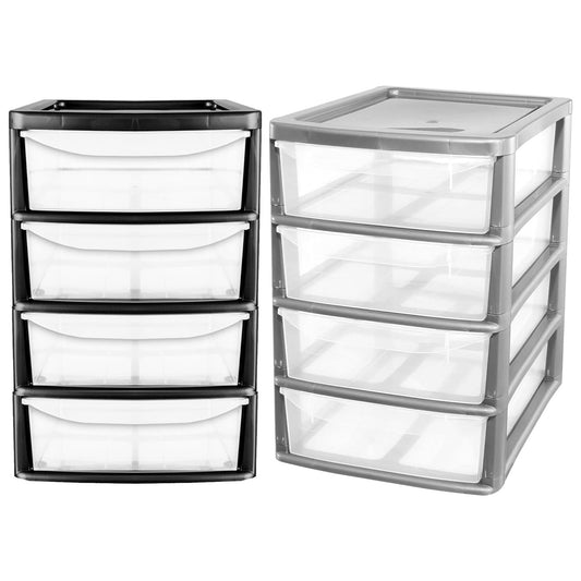 A4 Desktop Plastic Storage Drawers Table Top Organiser 4 Pull Out Drawers
