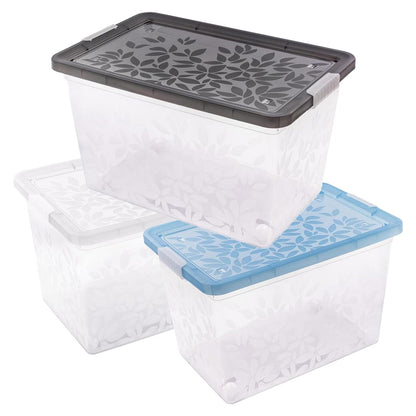Elegant Jasmine Leaves Plastic Storage Containers With Clip Locked Lids For Bedrooms