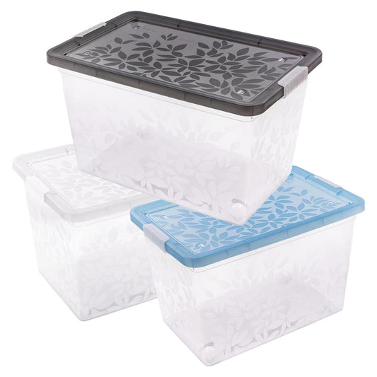 Elegant Jasmine Leaves Plastic Storage Containers With Clip Locked Lids For Bedrooms