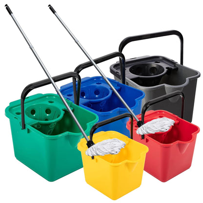 12L Mop & Bucket Set For Cleaning Hard Floors Complete With Pouring Lip & Cotton Mop