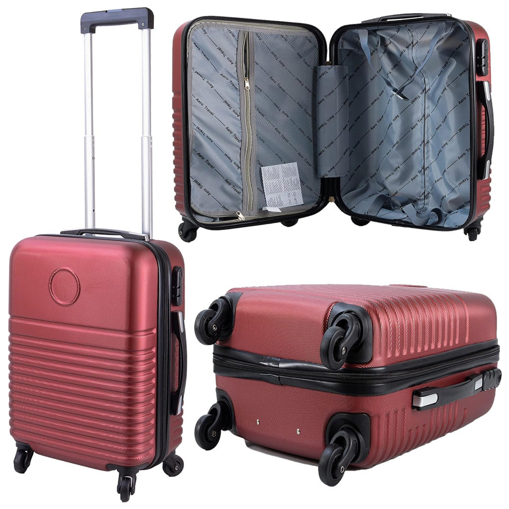 Burgundy Lightweight Travel Cabin Suitcase With Wheels & Handle