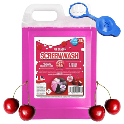 2.5L Cherry Scent All Season Screenwash Effective Protects From Freezing