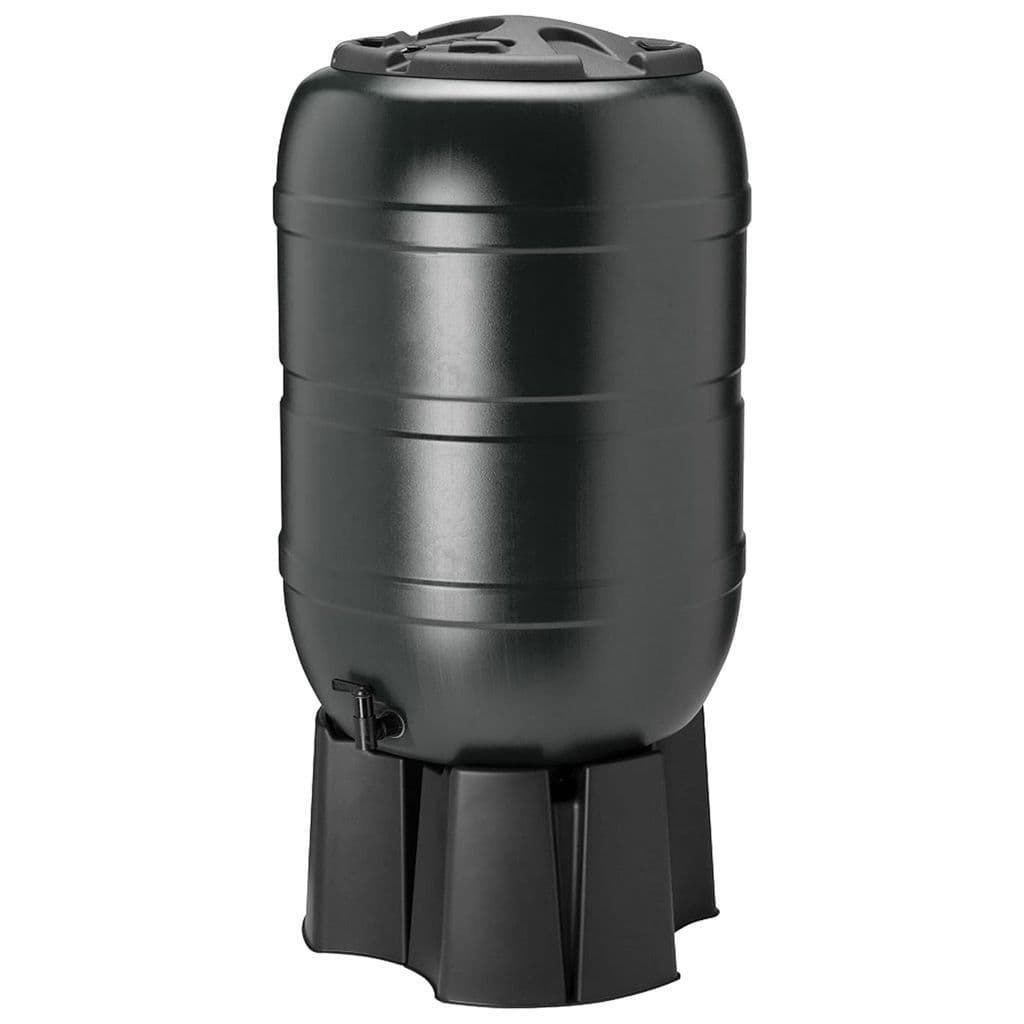 210 Litre Large Black Water Butt Rain Collector Complete With Stand, Filler, Tap & Lockable Lid