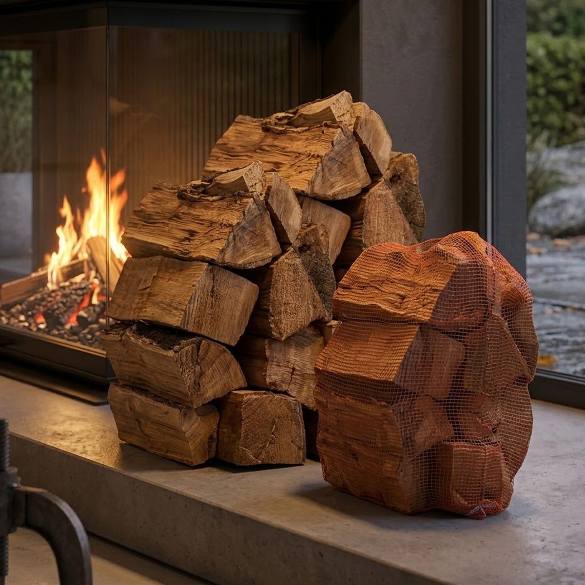 22L Hardwood Firewood Net - Kiln Dried Long Hot Burning Logs for Open Fires