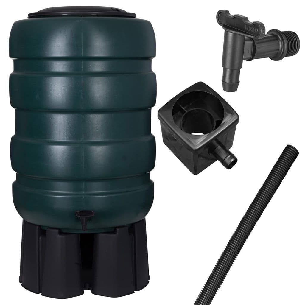 230L Large Garden Round Plastic Water Butt Set Including Tap with Stand and Filler Kit