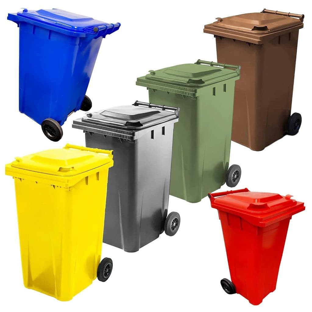 240L Standard Sized Outdoor Recycling Wheelie Bins With Rubber Wheels & Lids