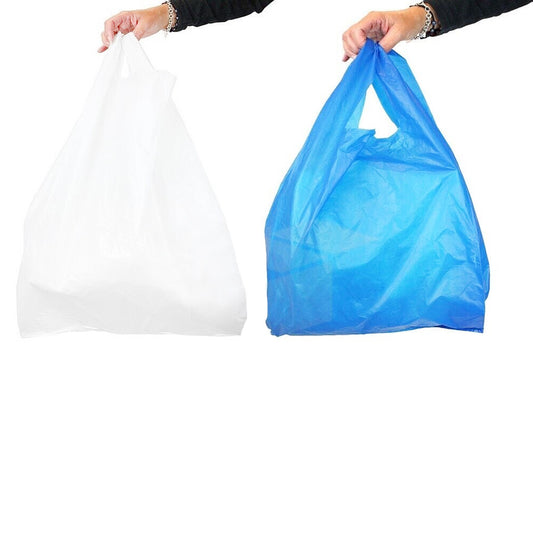 Blue & White 11 x 17 x 21" Plastic Vest Style Carrier Bags