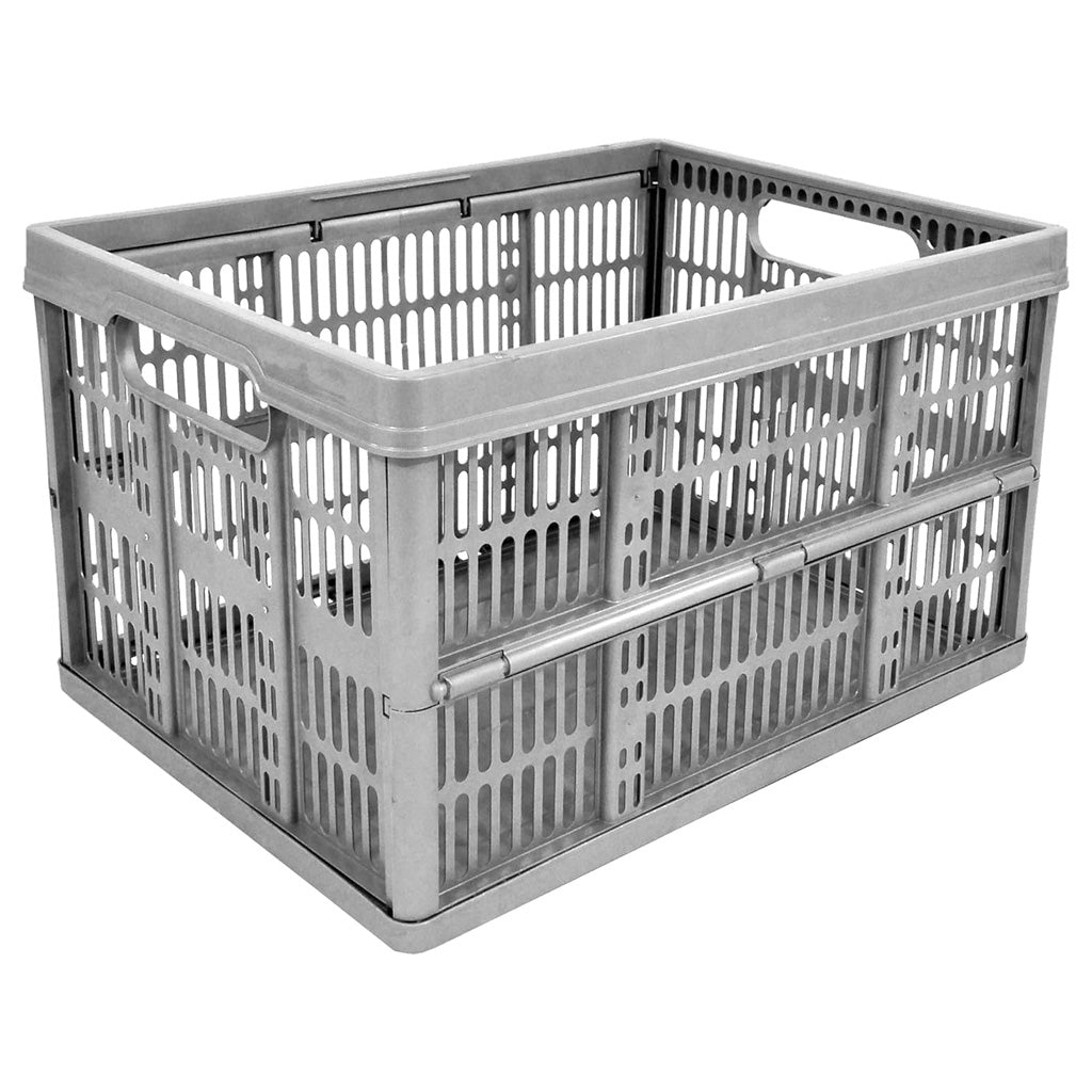 Grey 32L Plastic Folding Crate Boxes With Handles Collapsible, Foldable & Stackable