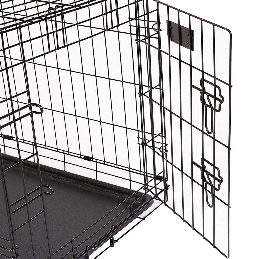 2 Door Folding Dog/Puppy Cage Carrier With Plastic Tray