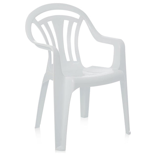 White Stackable Plastic Low Back Garden Chairs For Patios & Outdoor Picnics