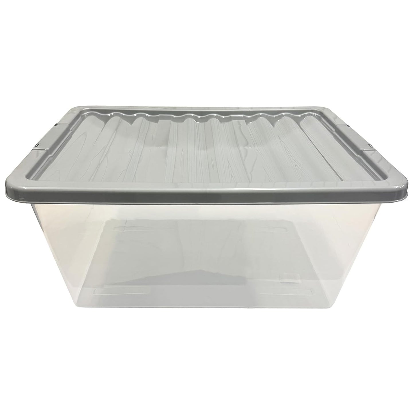 3 x 62L Stackable Clear Plastic Storage Boxes With Silver Lids