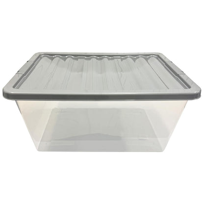 3 x 62L Stackable Clear Plastic Storage Boxes With Silver Lids