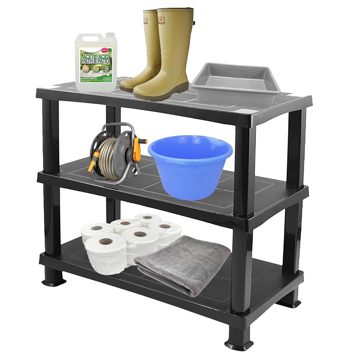 Multipurpose 3 Tier Strong Black Plastic Shelving Units Racking Shelf For Storage