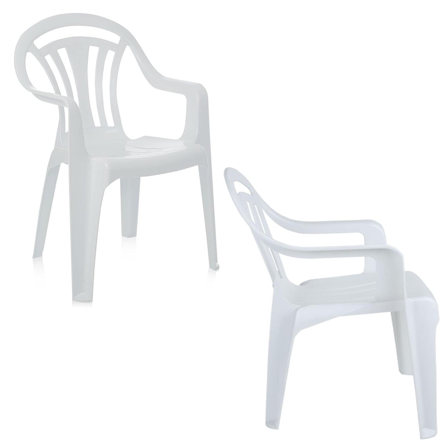 White Stackable Plastic Low Back Garden Chairs For Patios & Outdoor Picnics