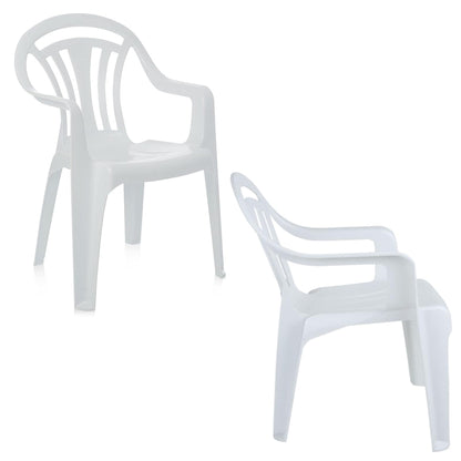 White Stackable Plastic Low Back Garden Chairs For Patios & Outdoor Picnics