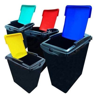 40L Black Base Recycling Waste Utility Interlocking Bins With Colour Coded Lids