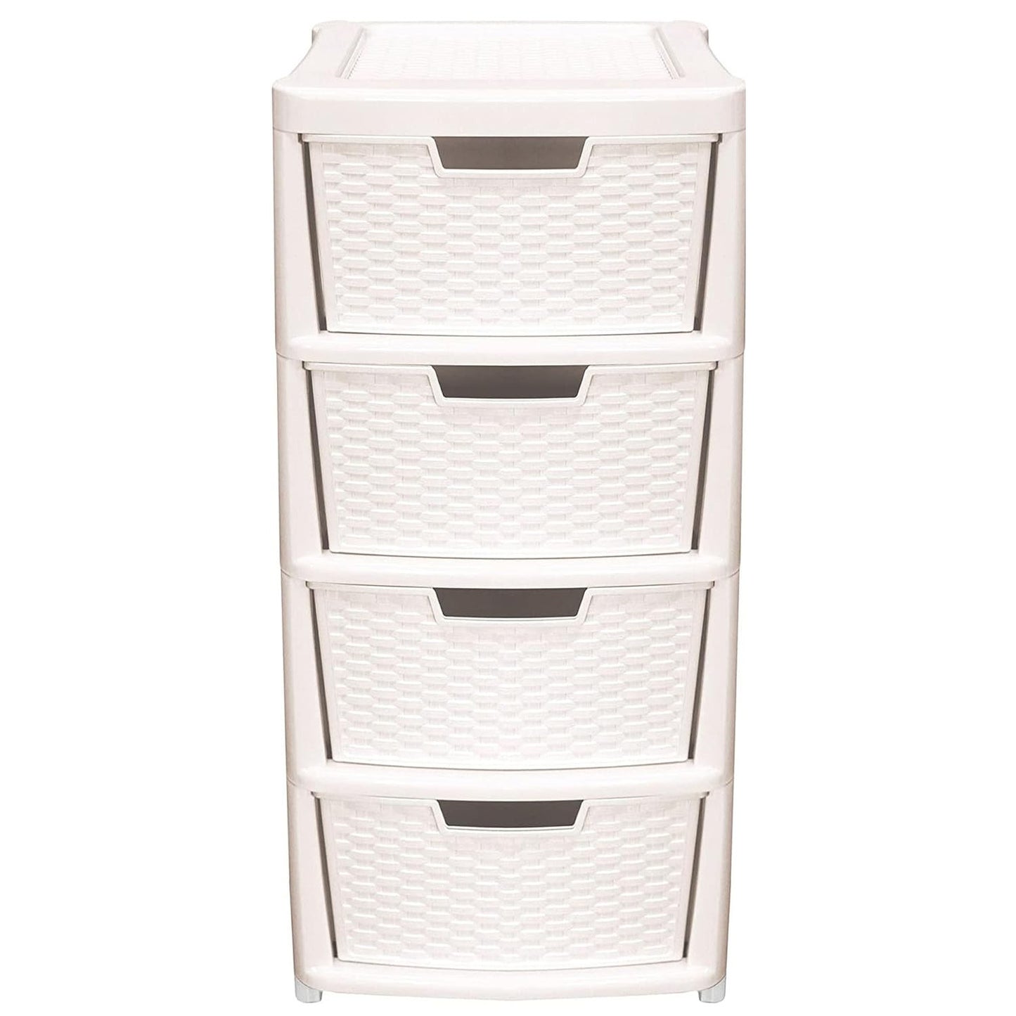 Cream Rattan 4 Drawer Plastic Storage Modular Tower Unit
