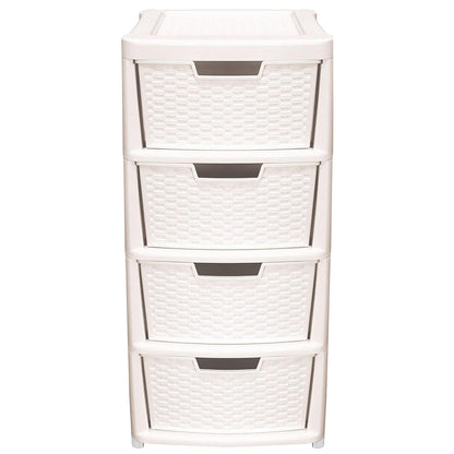 Cream Rattan 4 Drawer Plastic Storage Modular Tower Unit