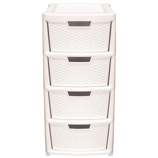 Cream Rattan 4 Drawer Plastic Storage Modular Tower Unit