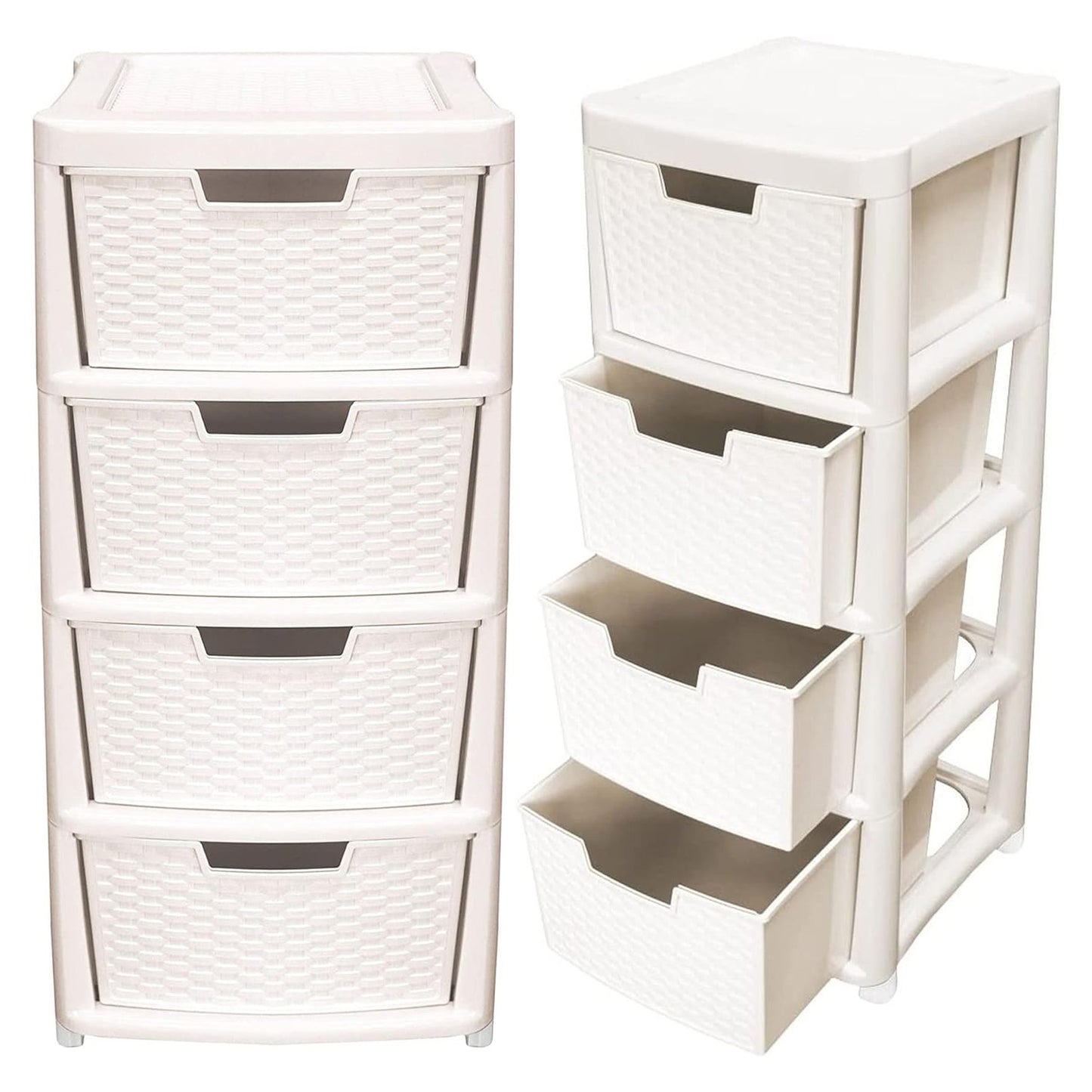 Cream Rattan 4 Drawer Plastic Storage Modular Tower Unit