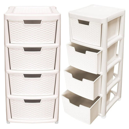 Cream Rattan 4 Drawer Plastic Storage Modular Tower Unit